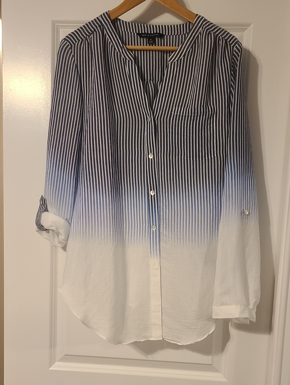 Zac & Rachel Blue and White Ombre Striped Button-Front Blouse